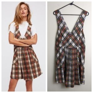 Free People plaid pinafore killing time pleated dress